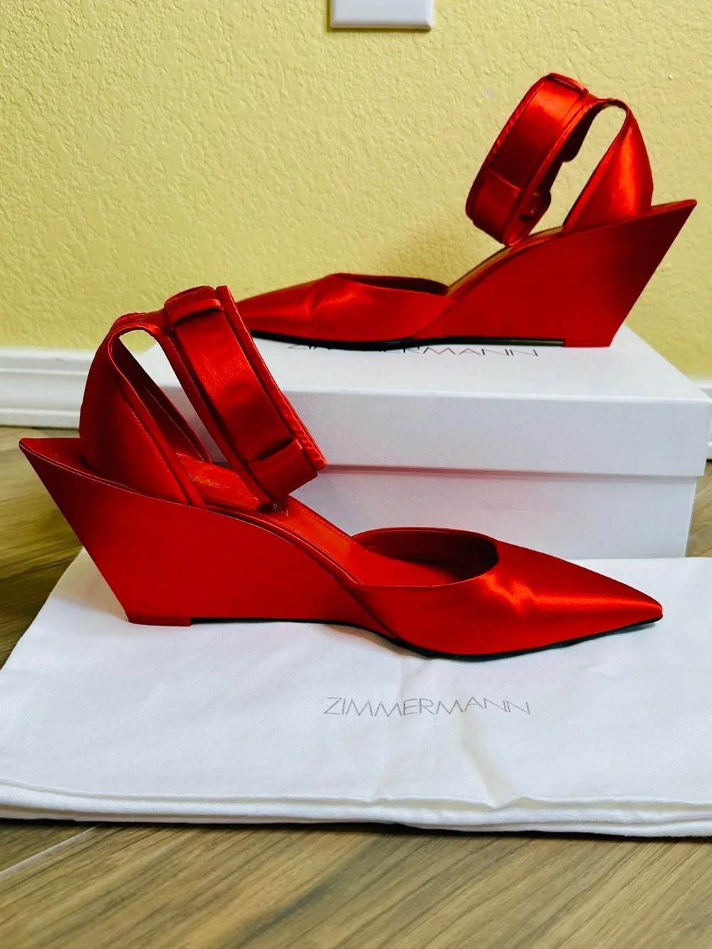 EUC Zimmermann Surf Satin Pumps in Ruby